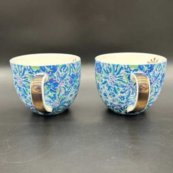 Lilly Pulitzer Mugs Coffee Tea Cups Lion Around Hidden Cat Face Blue Purple - Picture 3 of 11